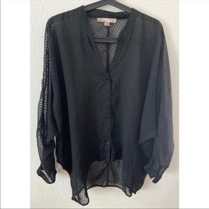 Forever 21 Sheer Black Long Sleeve Button Down Top
